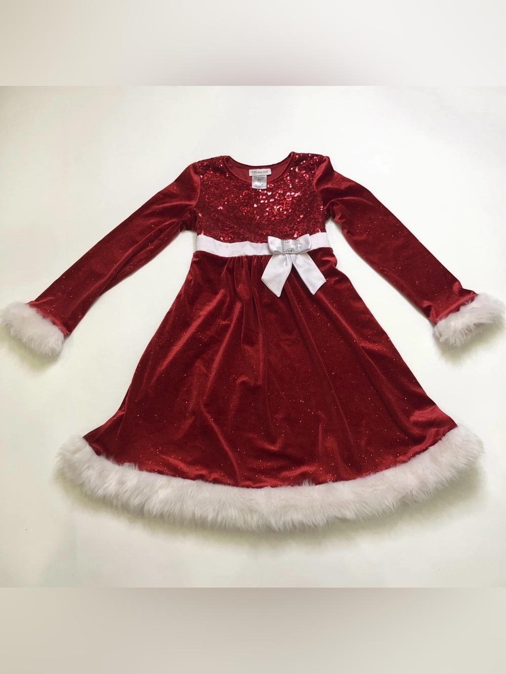 Bonnie Jean Red Sequin Holiday Dress with Faux Fur Trim girls XL 14